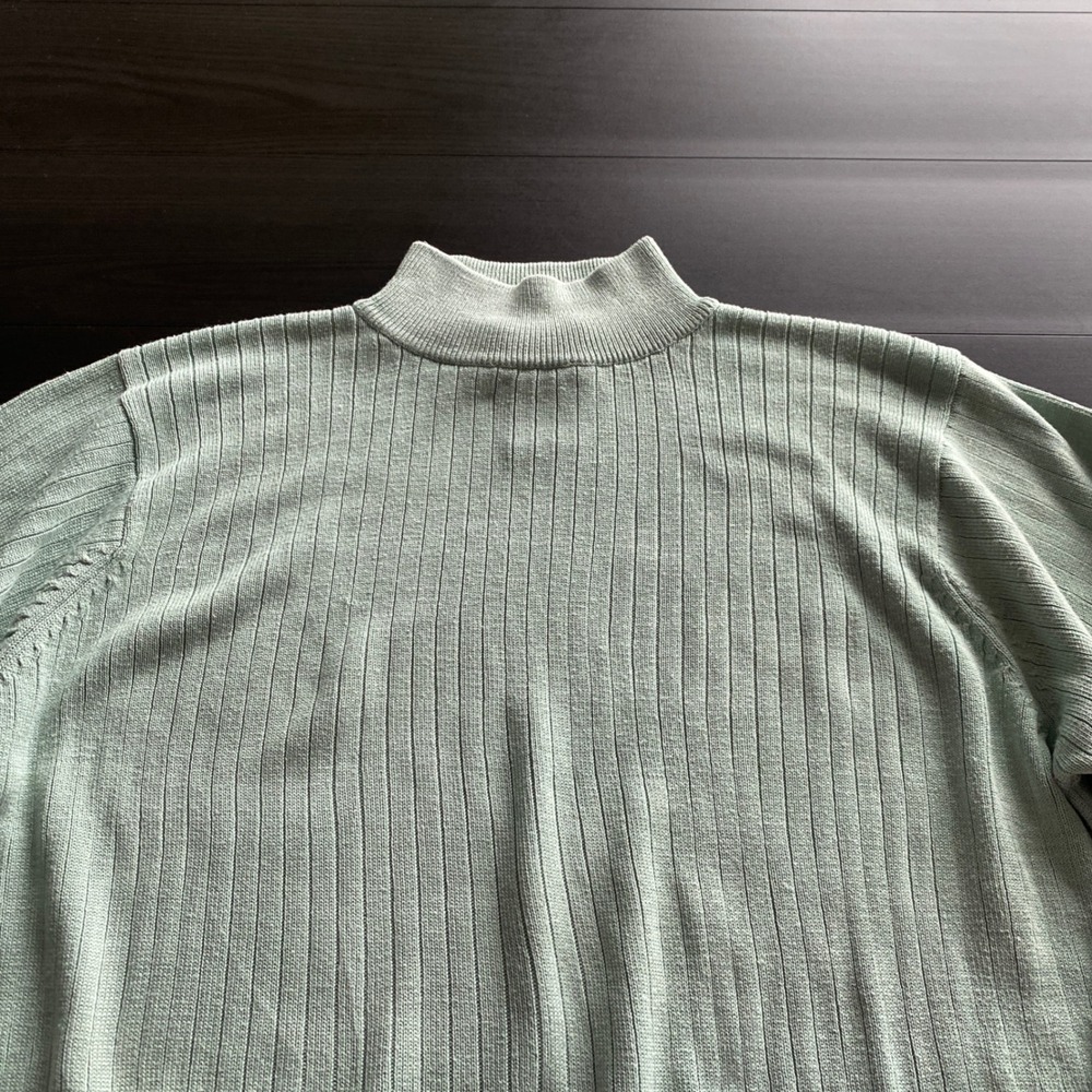 Vintage 90s Shirt Womens Small Silk Ribbed Mock neck Preppy Bill Blass Seafoam - Picture 2 of 6